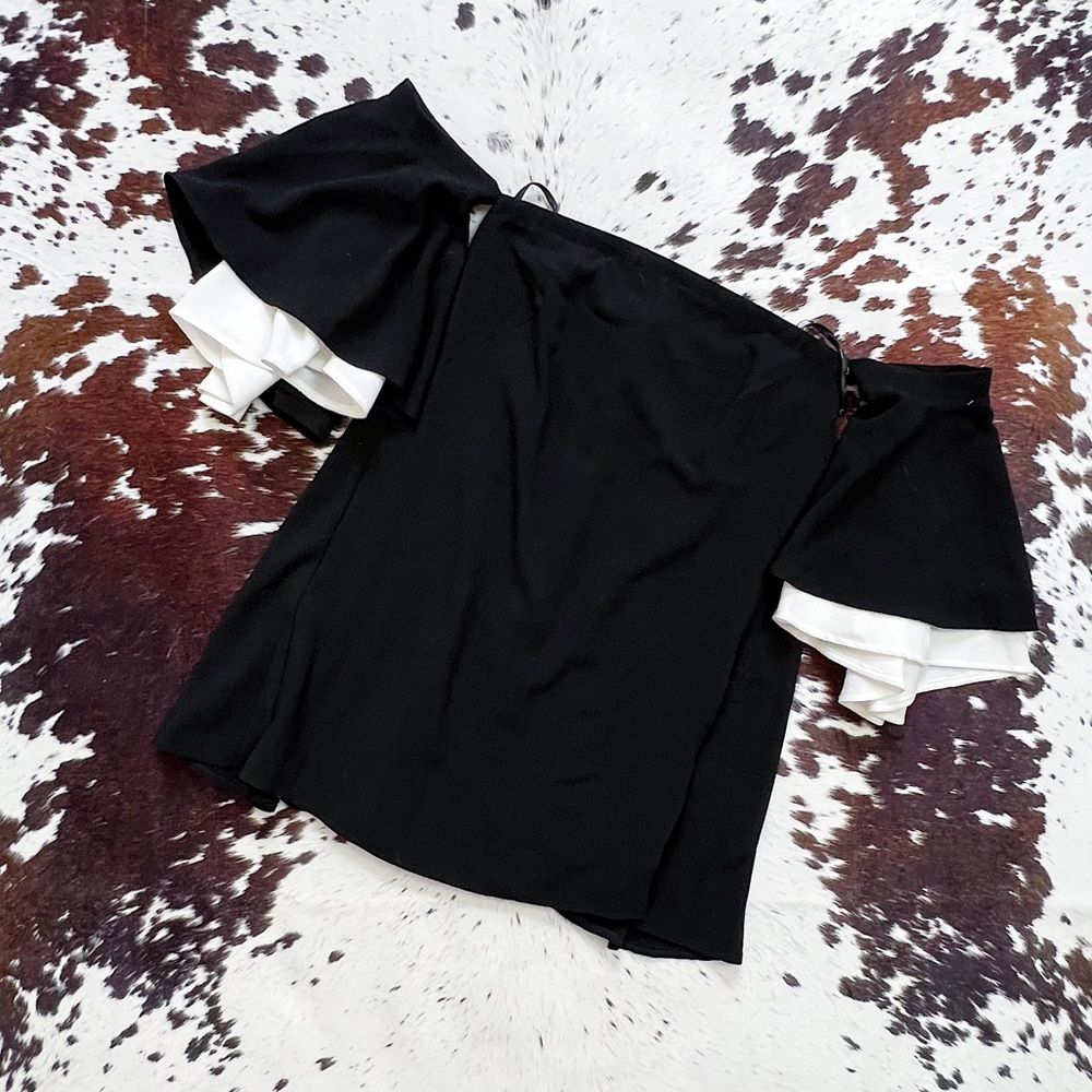 Lulus Black Off The Shoulder Flare Sleeve Mini Dress S